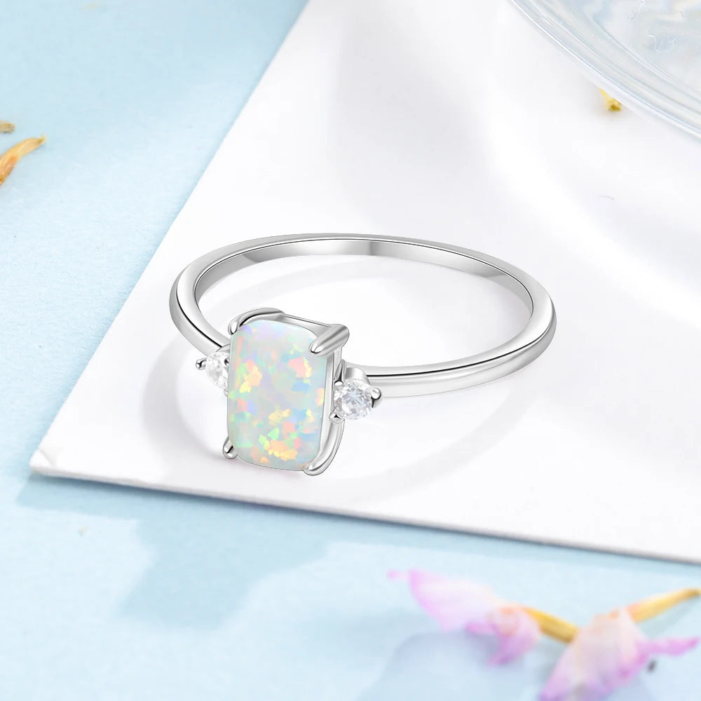 925 Sterling Silver White Opal Ring