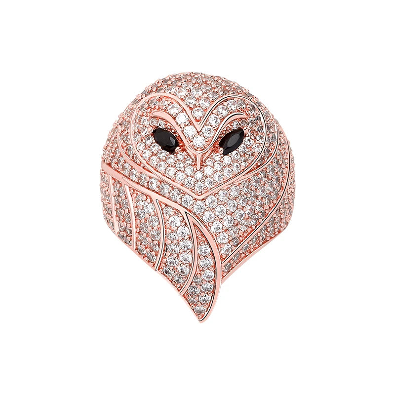 JINAO NEW Hip Hop AAA+ CZ Plated High Quality Iced Out Charm Owl Shape Men and Woman Ring Jewelry For Gift