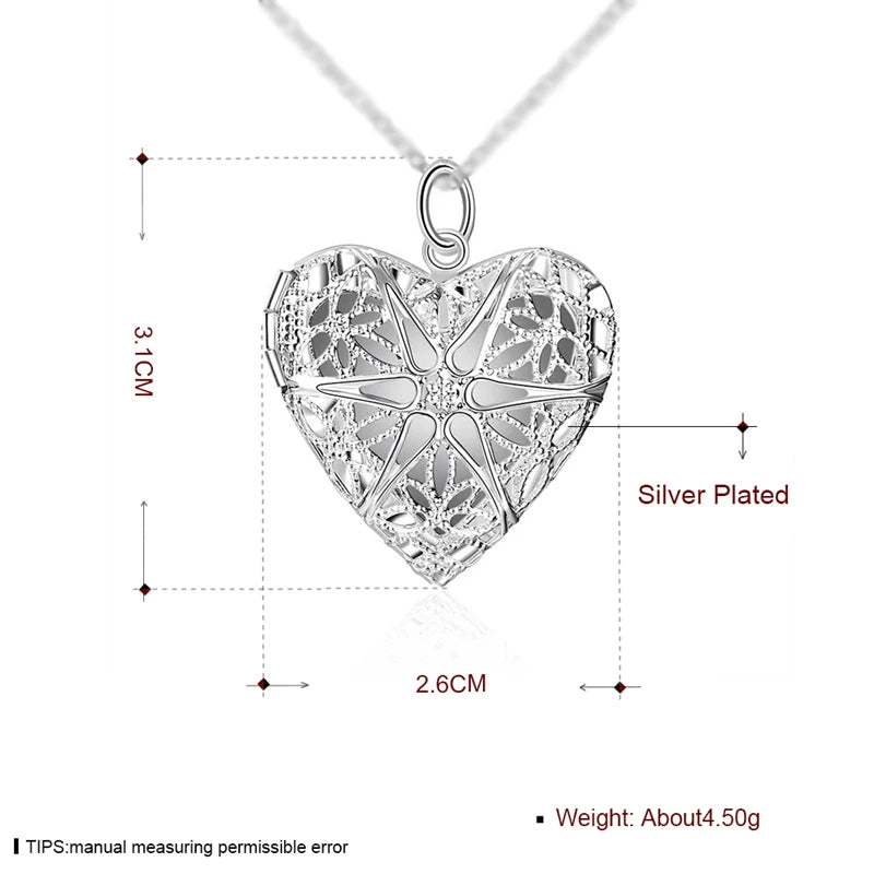 925 Sterling Silver Photo Frame Pendant Necklace --18/20/22/24 Inch Snake Chain For Woman