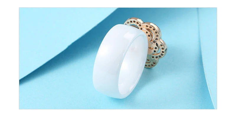 100% S925 Sterling Silver Women Rings - Iced Out CZ Crystal Flower - Pearl Ceramic Rings