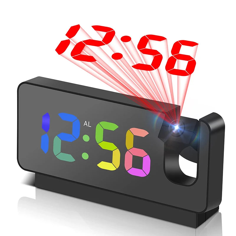 Projection Alarm Clock- Desk Clock with Large Color LED Display - Rotatable Ceiling/Wall Projector for Bedroom, Office, Bathroom