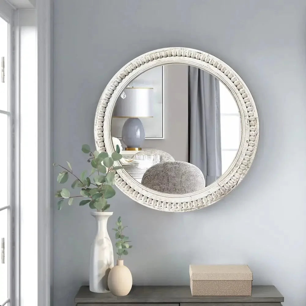 Round Wall Mirror 24 Inch Beaded Decoration