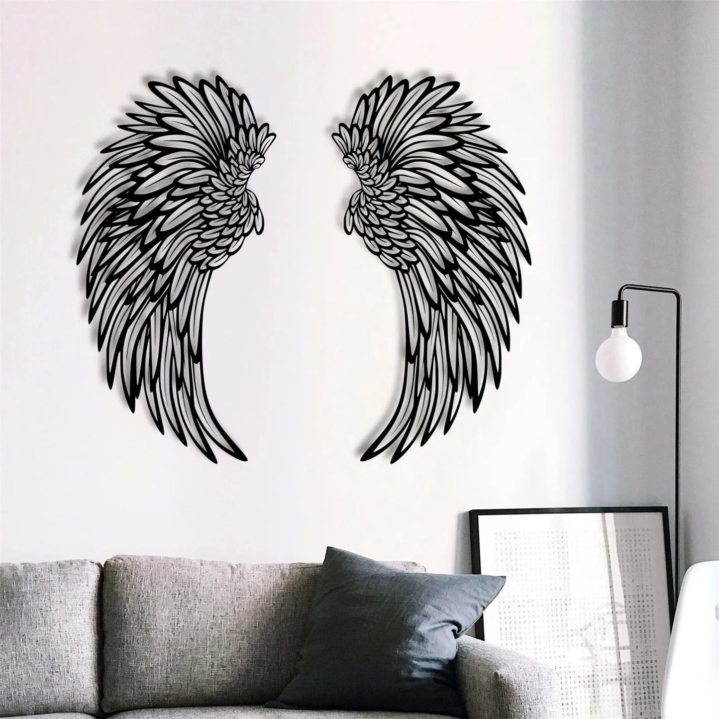 Black Mini Angel Wings - Metal Wall Art Luminous Design