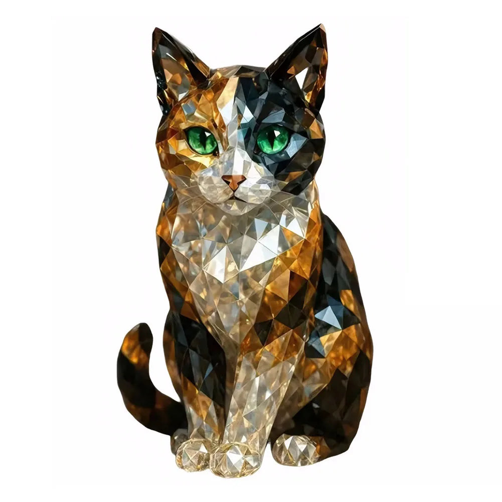 Fake Crystal Animal Sculptures Cat/Dog Figurines - Resin Collectible Art Clear Statue for Home Office Shelf Desk Decor