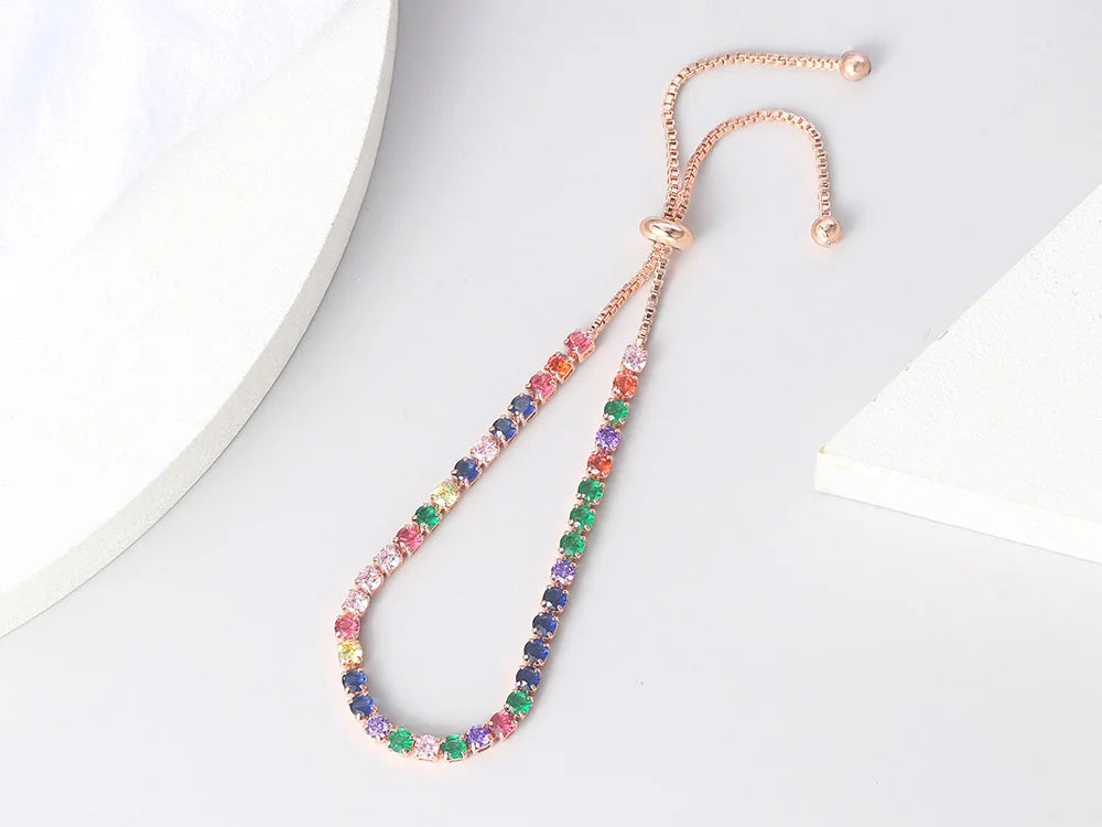 Adjustable Multicolor Tennis Bracelets for Women - Ladies Rainbow Colorful Zircon Charm Bracelet
