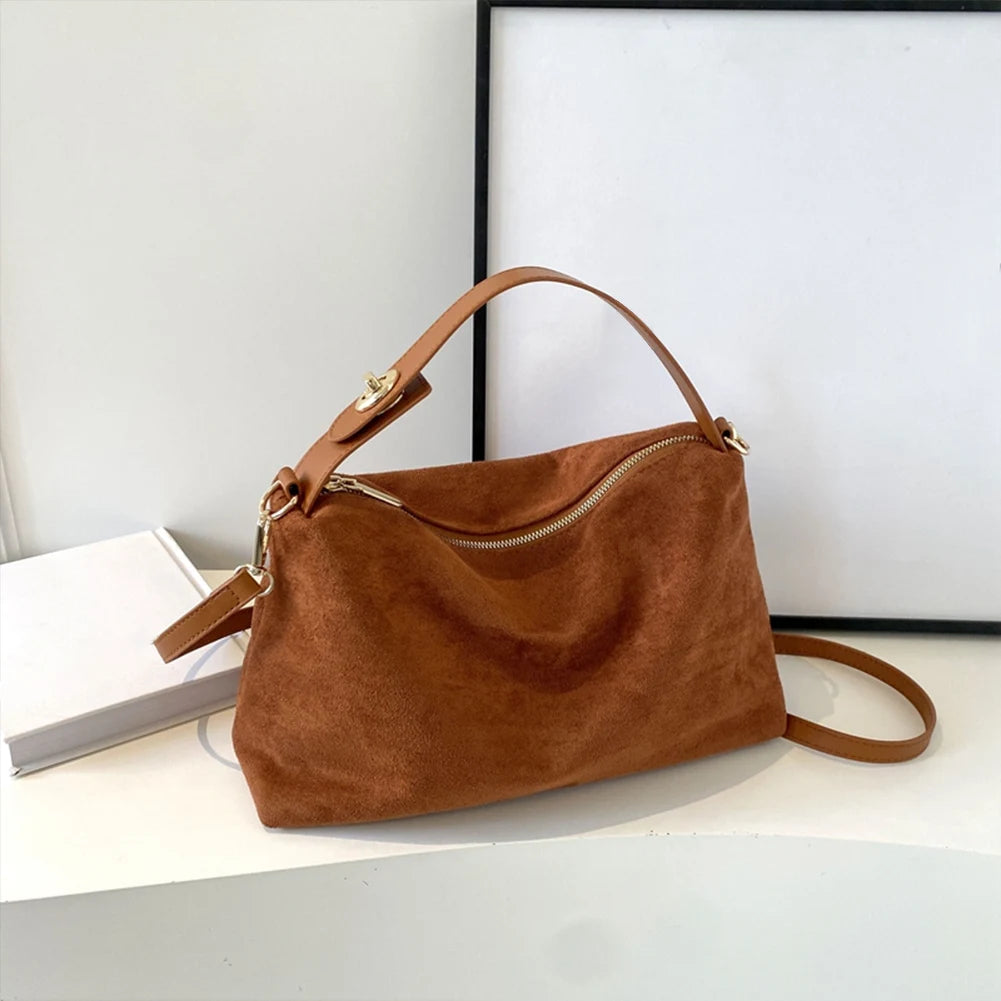 Women Suede Shoulder Bag Adjustable Strap - Crossbody Bag With Inner Pocket Handbag