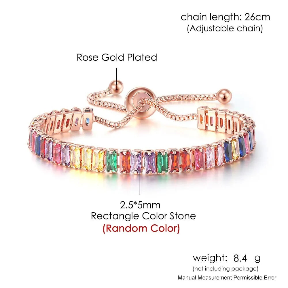 Adjustable Multicolor Tennis Bracelets for Women - Ladies Rainbow Colorful Zircon Charm Bracelet
