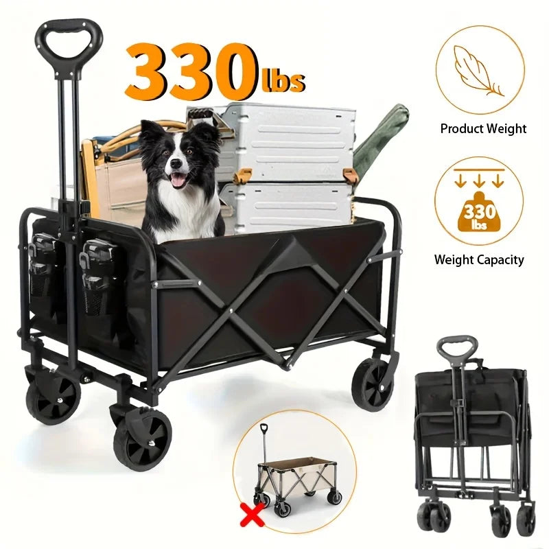 330/450LB Heavy Duty Foldable Utility Wagon With Terrain Car storage car Wheels, Side Pockets,