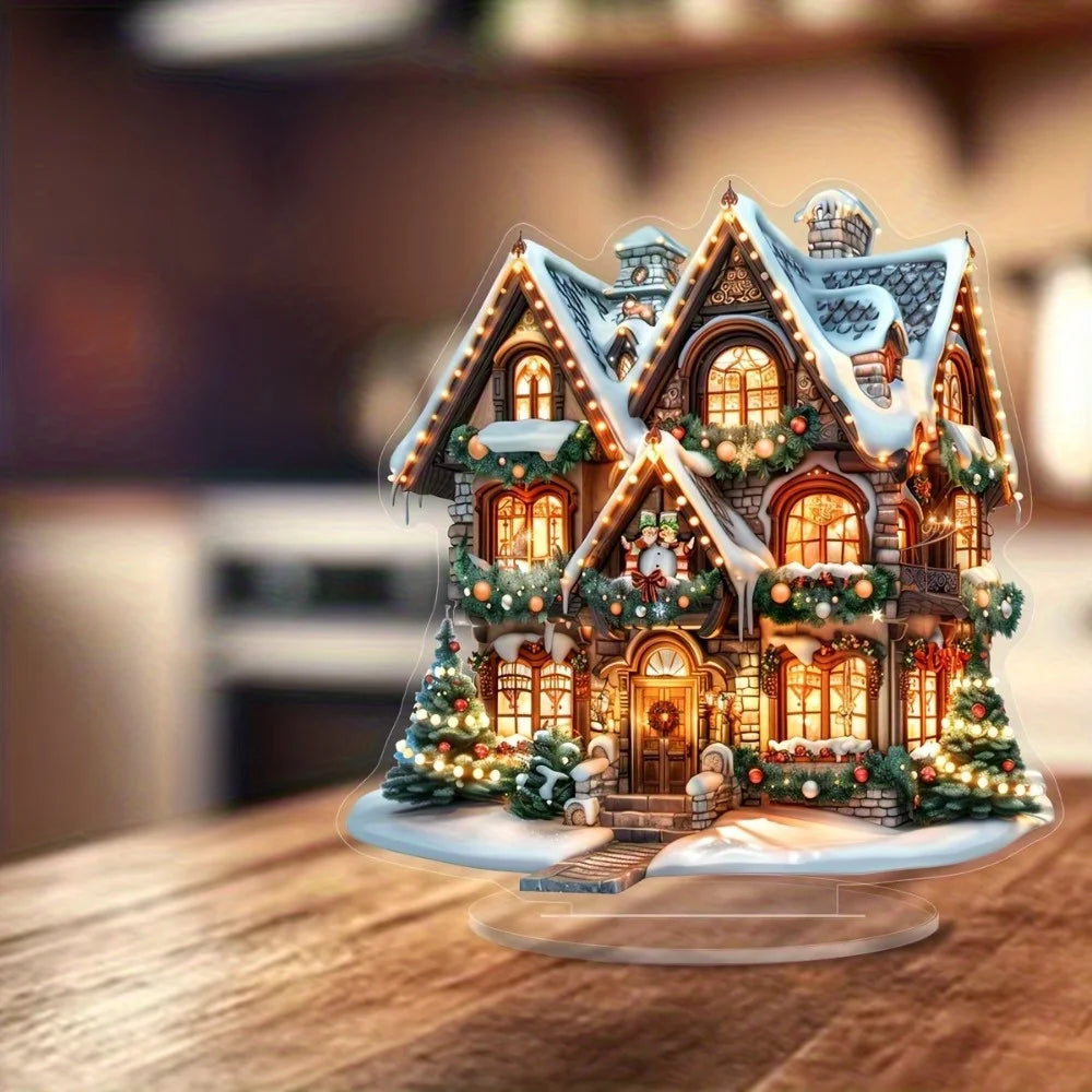 A charming two-dimensional gingerbread house Christmas table ornament