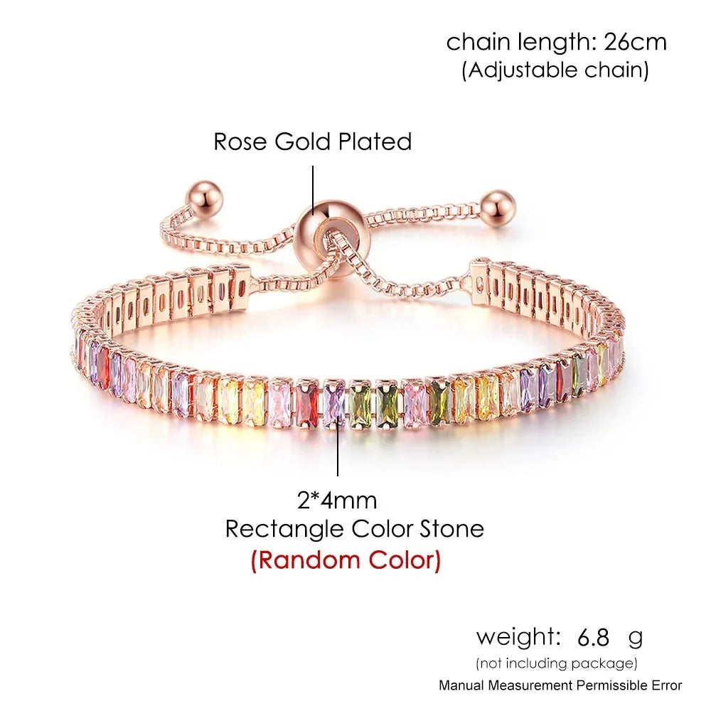 Adjustable Multicolor Tennis Bracelets for Women - Ladies Rainbow Colorful Zircon Charm Bracelet