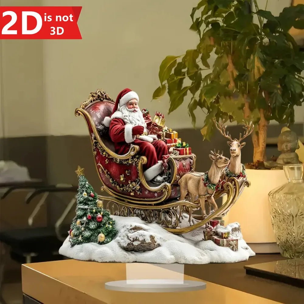 2D Santa & Reindeer Sled Pendant. - Multi-purpose holiday decor for home, office & kitchen