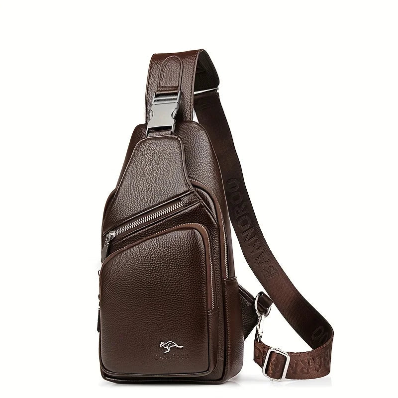 Men’s Vintage Leather Sling Bag – Large Capacity Crossbody Chest Bag with Multi-Pockets