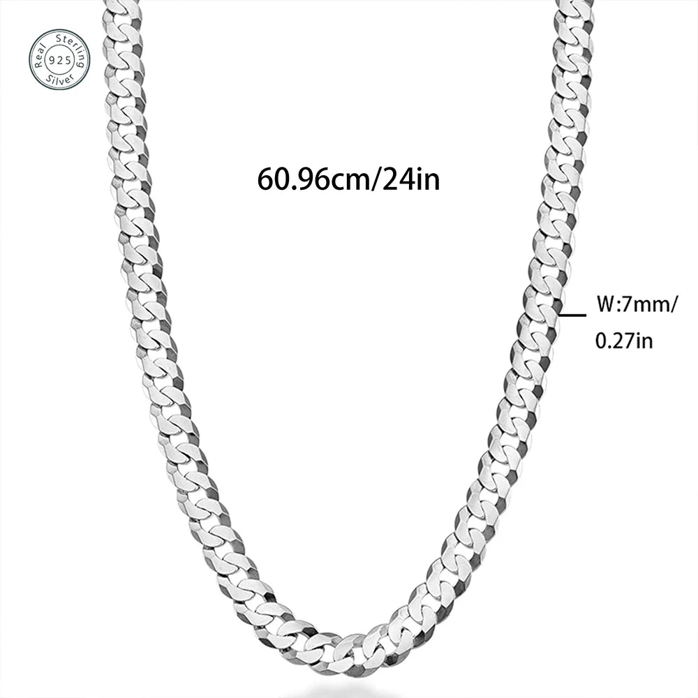 7mm Men's Link Silver plated & brass Chain Necklace