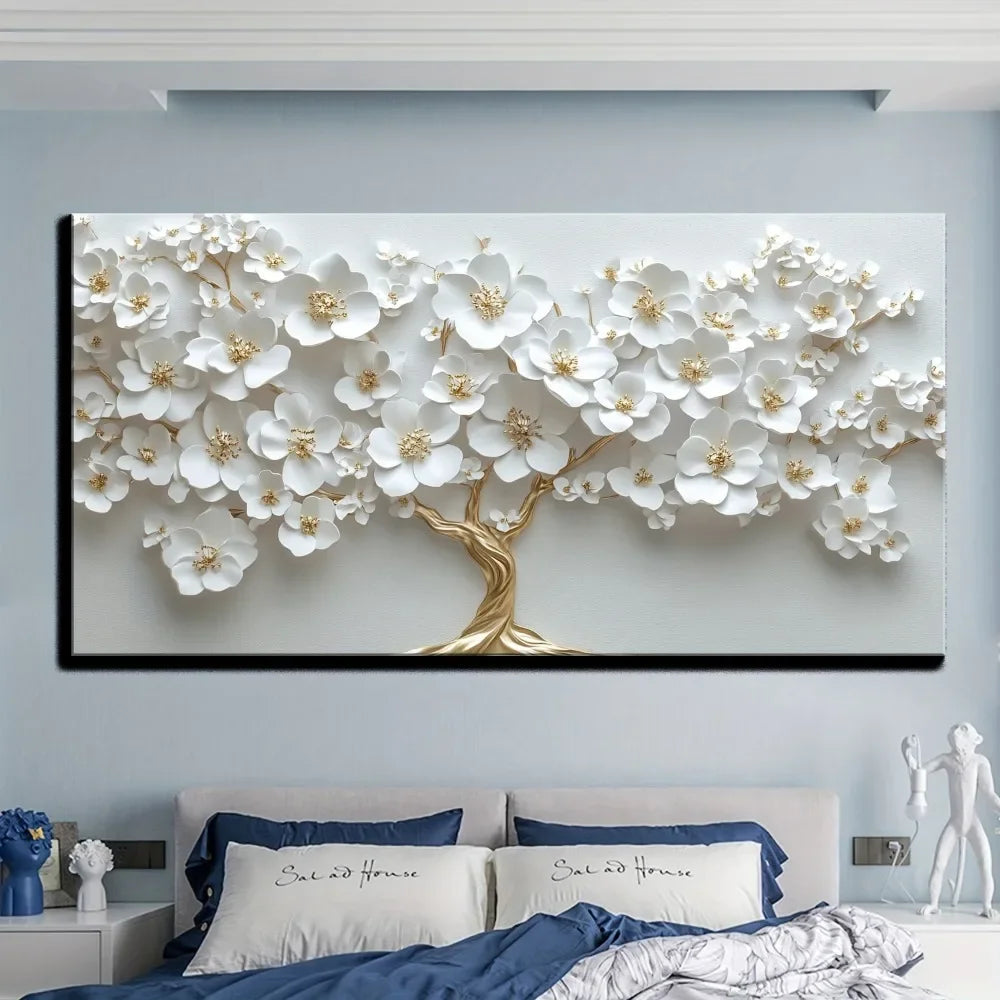 White flower oil painting on canvas,
