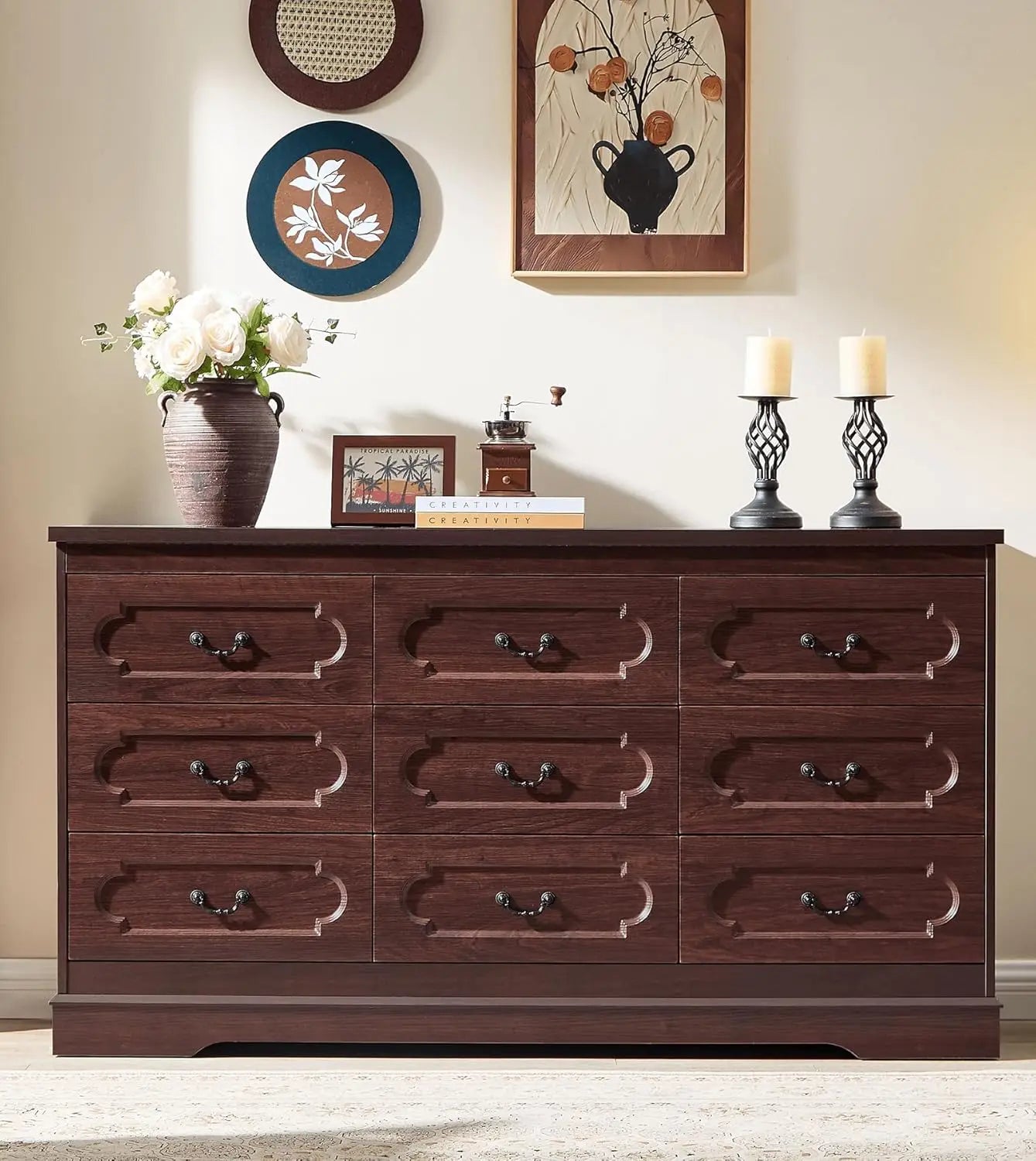 5 Drawer Dresser for Bedroom Cherry Wood