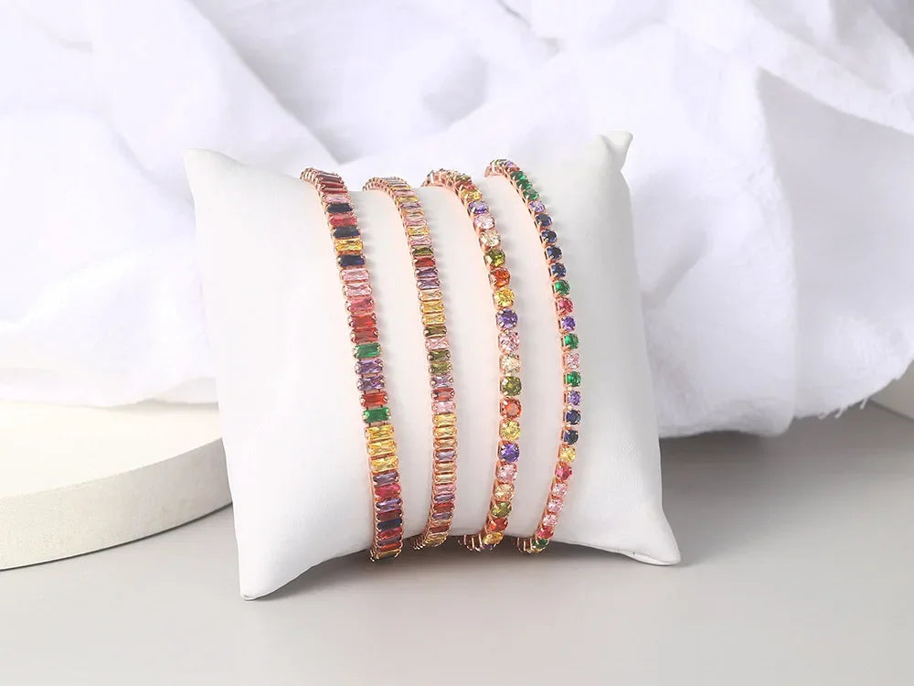 Adjustable Multicolor Tennis Bracelets for Women - Ladies Rainbow Colorful Zircon Charm Bracelet