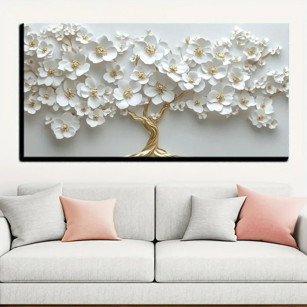 White flower oil painting on canvas,