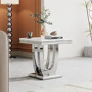 White Marble Console Table with Stainless Steel U-Base