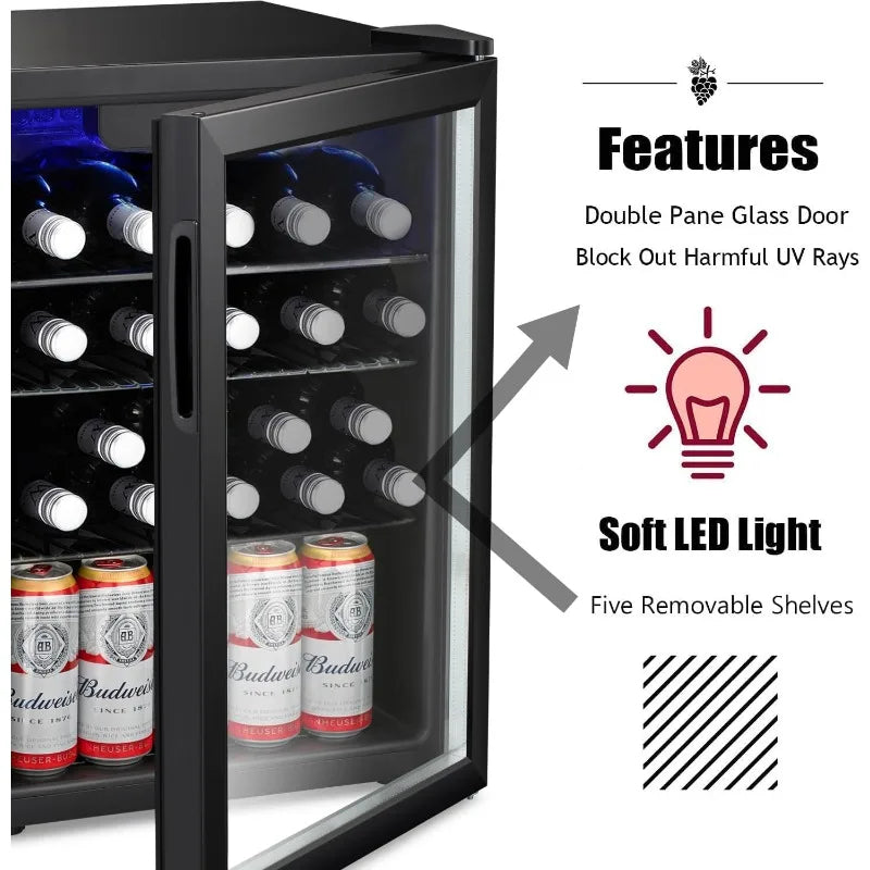 Antarctic Star 24 Bottle Wine Cooler/Cabinet Beverage Refrigerator Small Mini Wine Cellar Beer Soda Clear Glass Door Bar Fridge
