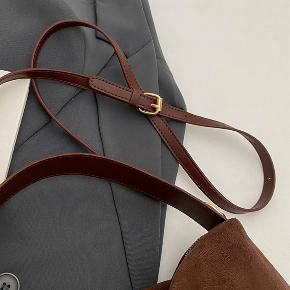 Women Suede Shoulder Bag Adjustable Strap - Crossbody Bag With Inner Pocket Handbag
