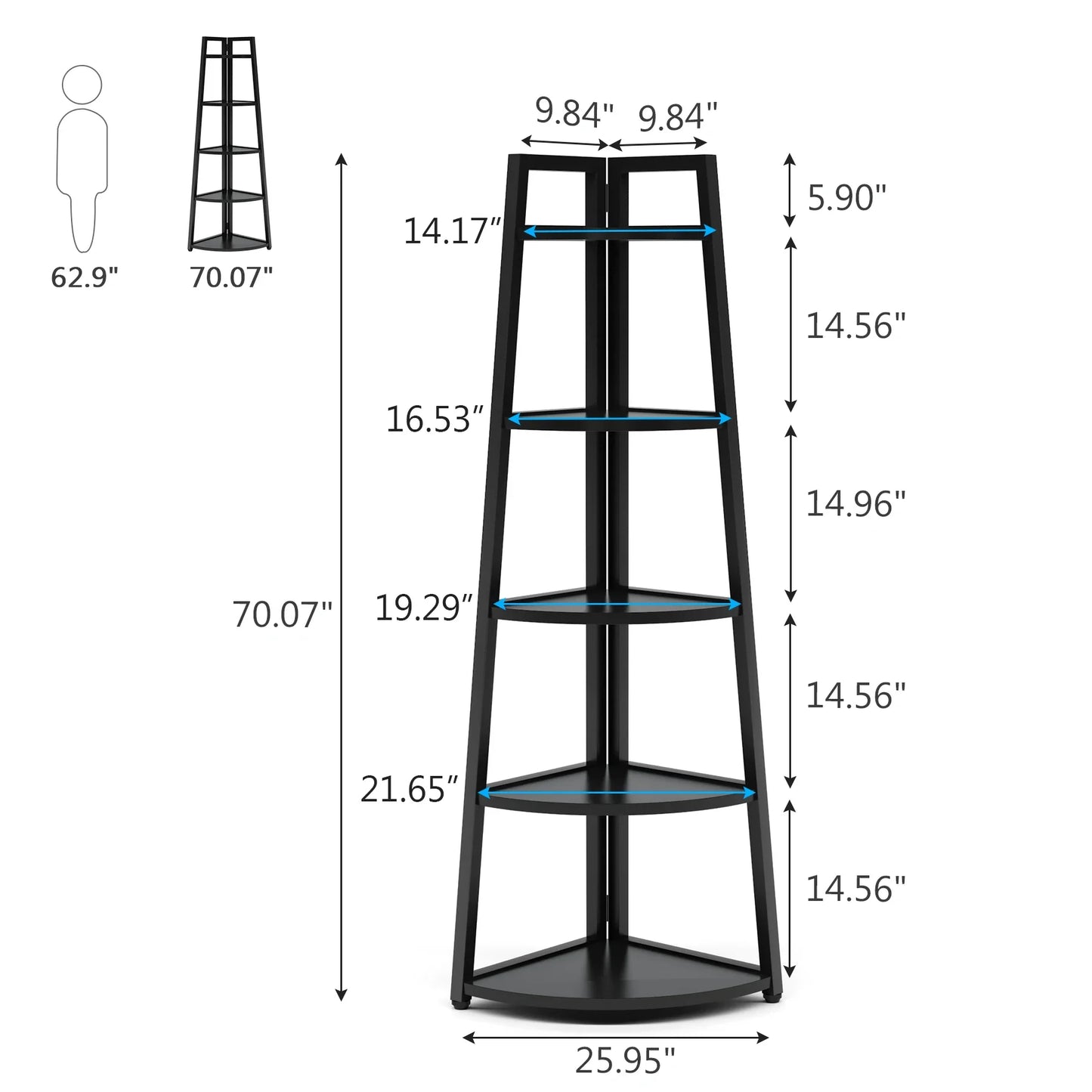 Tribesigns 70 inch Tall Corner Shelf, 5 Tier Modern Corner Bookshelf Bookcase Industrial Corner Ladder Shelf Plant Stand