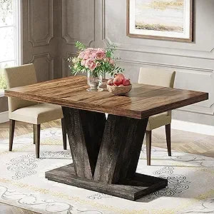 47-Inch Dining Table for 4, - White Kitchen Dinner Table with Heavy Duty Pedestal,