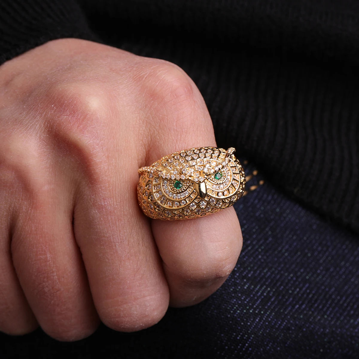 Owl Ring Real Gold Plated Cubic Zircon
