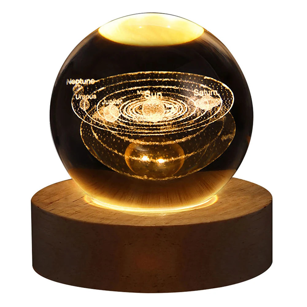 LED Crystal Ball Night Light - Crystal Ball Lamp with Wooden Base - USB Charging