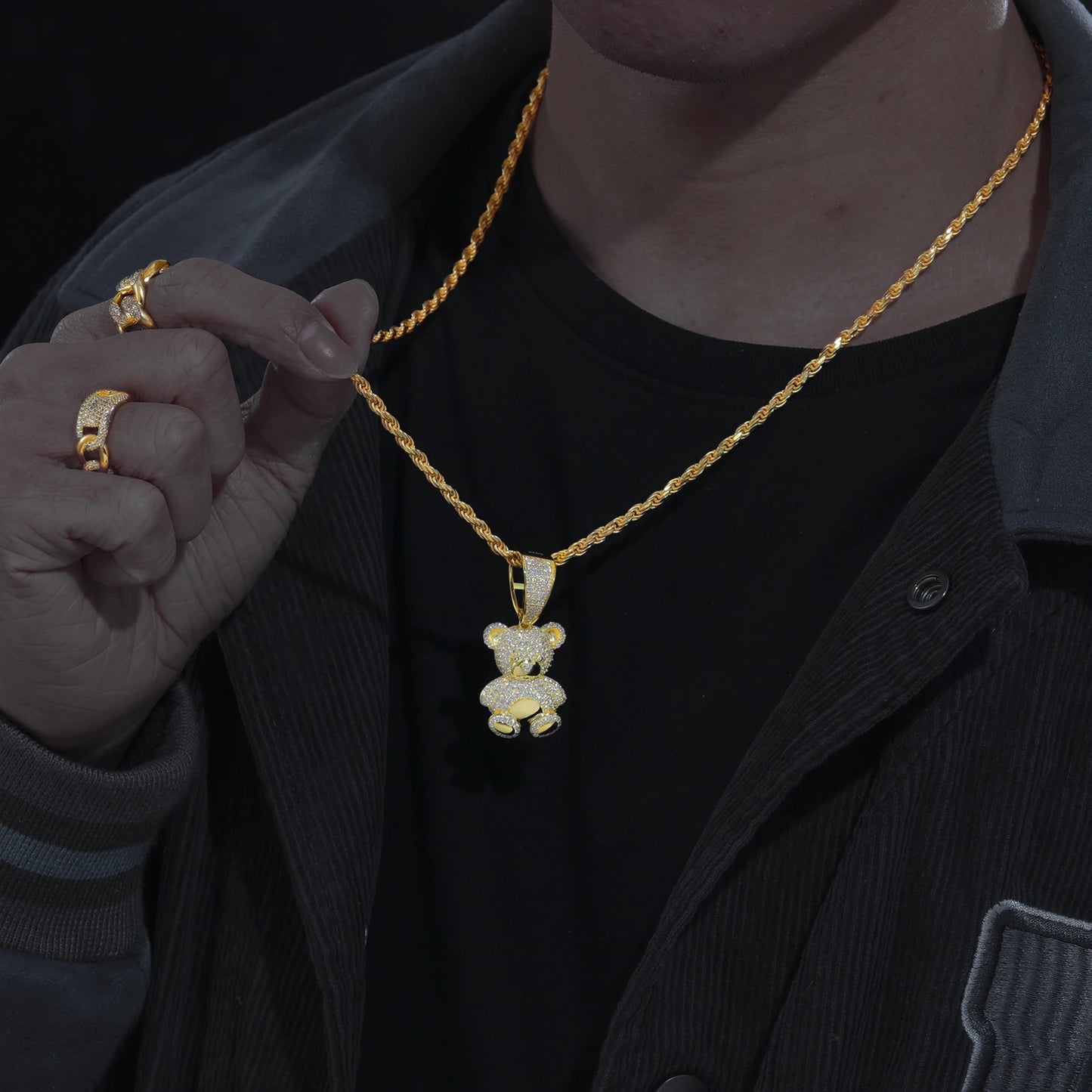 Exquisite Moissanite Fashion Bear Pendant Necklace