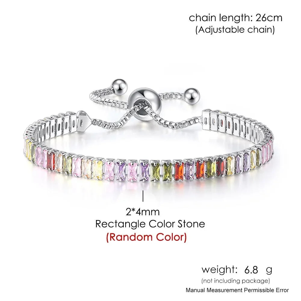 Adjustable Multicolor Tennis Bracelets for Women - Ladies Rainbow Colorful Zircon Charm Bracelet