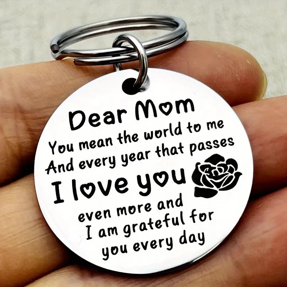Dear Mom I Love You" Keychains with Engraved Rose Design