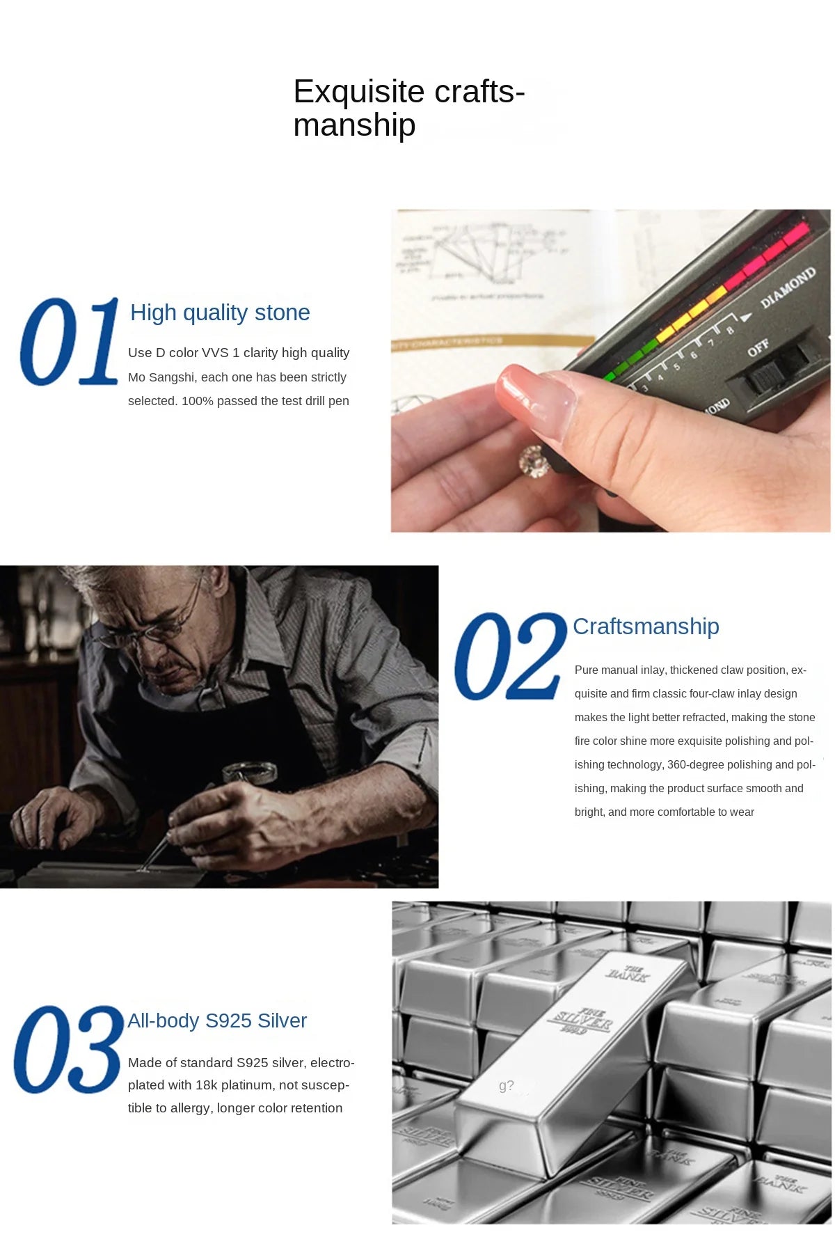 925 Sterling Silver - GRA Certified 0.5-3CT - Real Moissanite - Six-jaw Stud Earrings