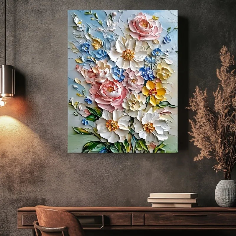 12X16 Inch Framed Vibrant 3D Floral Canvas Art
