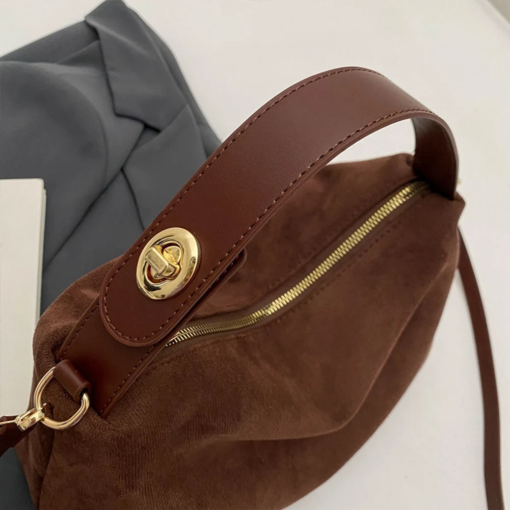 Women Suede Shoulder Bag Adjustable Strap - Crossbody Bag With Inner Pocket Handbag