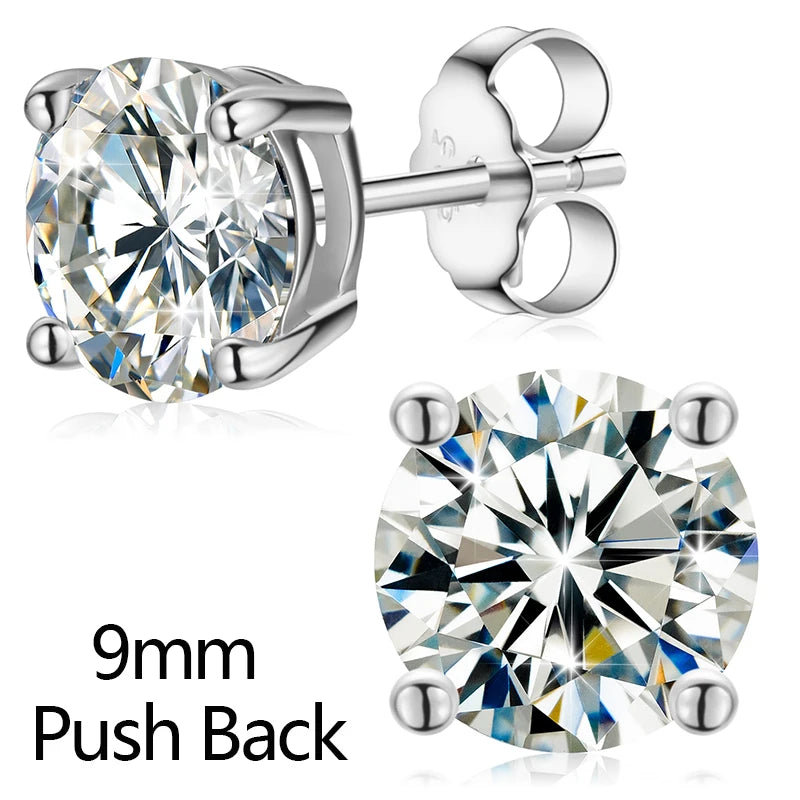 Classic Fashion Real Moissanite Stud Earrings For Women. Sterling Silver Sparkling Engagement & Wedding Gifts