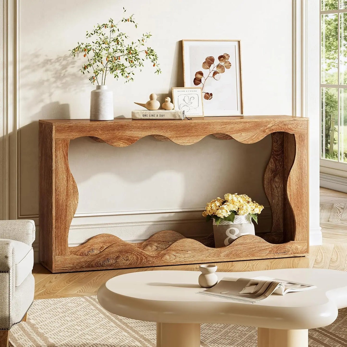 63-Inch Console Table with Storage, Couch Table Behind Sofa,- Long Entryway Table,