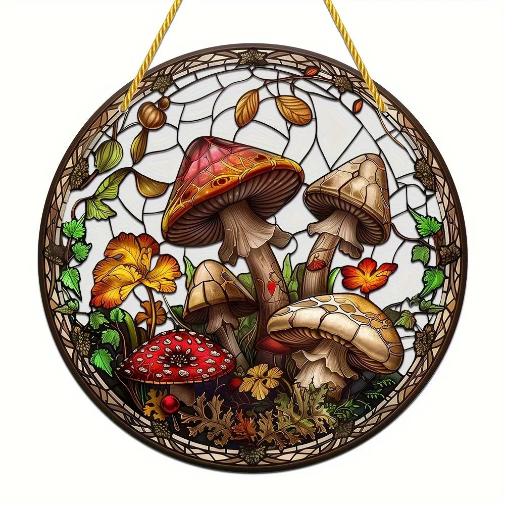 1PC Mushroom Suncatcher - 2D Acrylic Stained Glass Wall/Window Decor for Home & Garden (All-Season Gift)