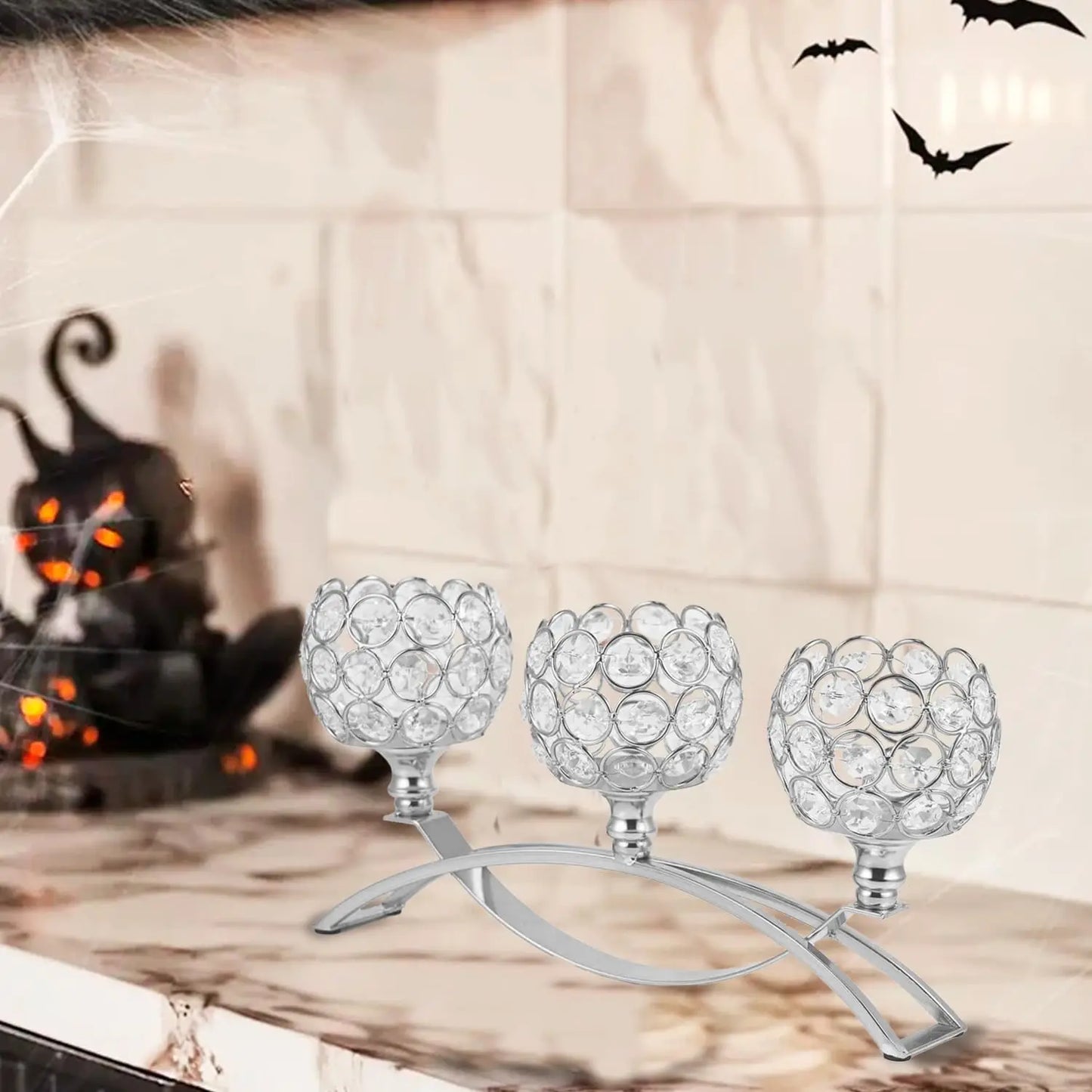 Silver Crystal Candle Holders