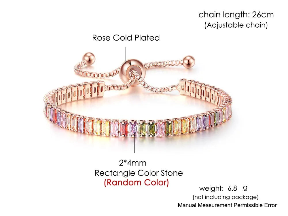 Adjustable Multicolor Tennis Bracelets for Women - Ladies Rainbow Colorful Zircon Charm Bracelet