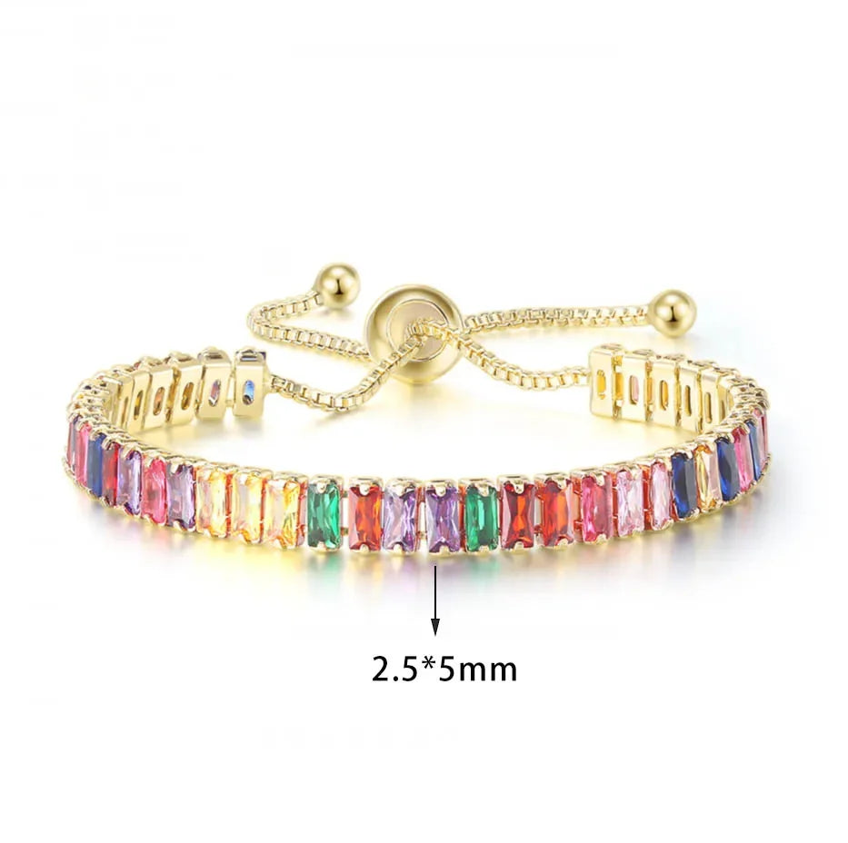 Adjustable Multicolor Tennis Bracelets for Women - Ladies Rainbow Colorful Zircon Charm Bracelet