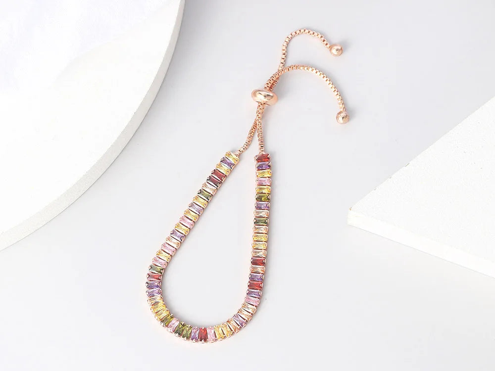 Adjustable Multicolor Tennis Bracelets for Women - Ladies Rainbow Colorful Zircon Charm Bracelet