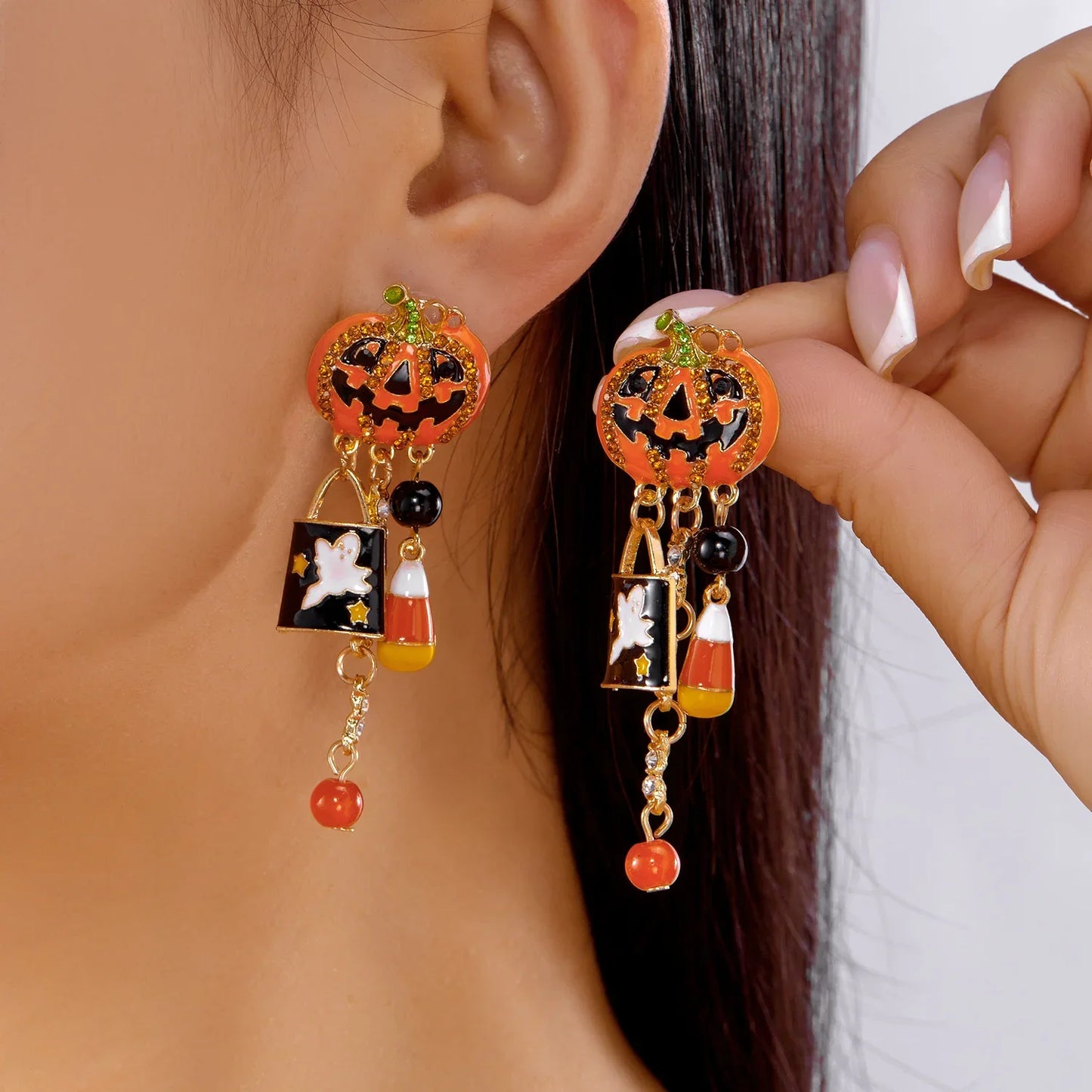 Cute Halloween Dangle Earrings for Women - Cartoon Pumpkin - Ghost Spider Drop Oil Earring