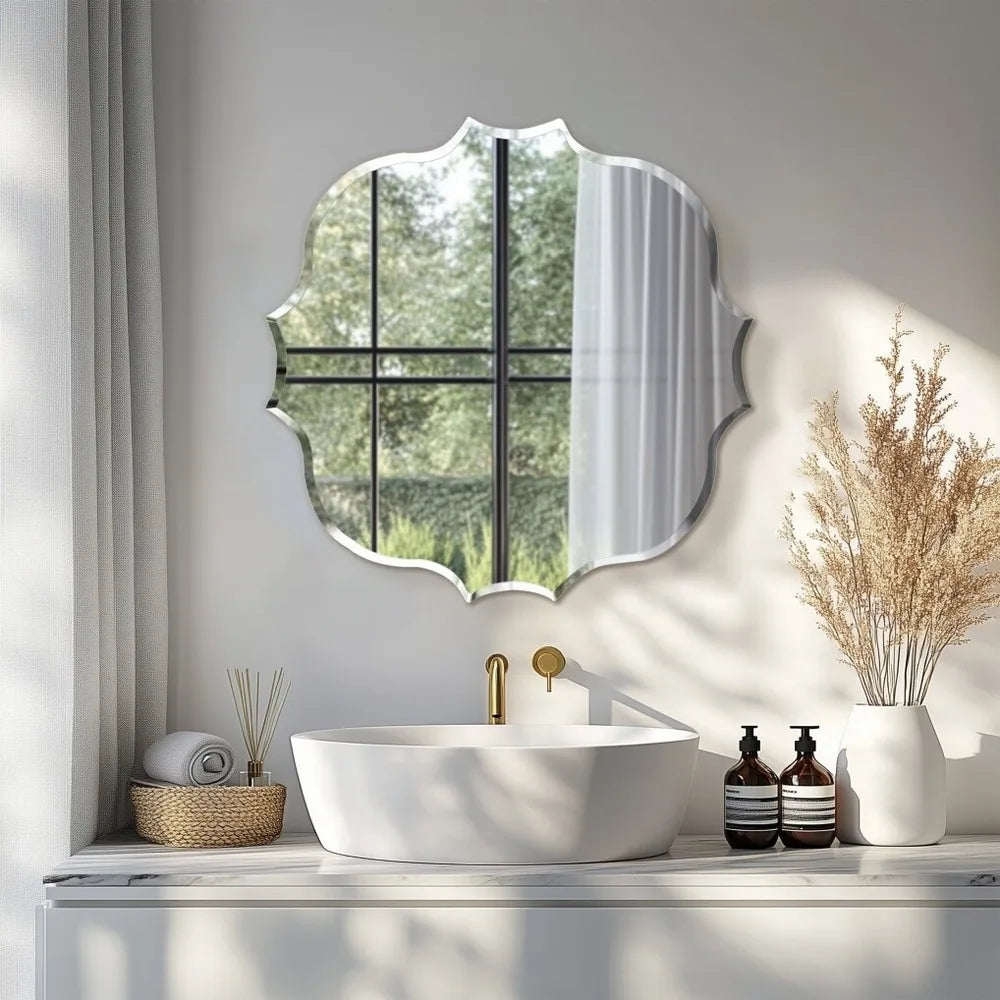 Wall Mirror Scalloped Frameless Beveled Edge