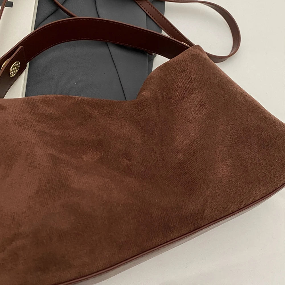 Women Suede Shoulder Bag Adjustable Strap - Crossbody Bag With Inner Pocket Handbag