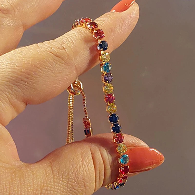 Adjustable Multicolor Tennis Bracelets for Women - Ladies Rainbow Colorful Zircon Charm Bracelet