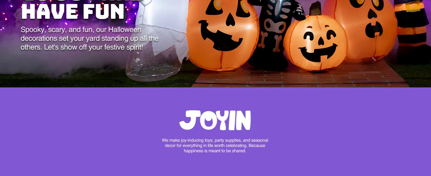 JOYFY 8 ft Long Halloween Inflatable - Three Characters and Pumpkin Patch Outdoor Decoration - Inflatable Witch Ghost Skeleton Yard