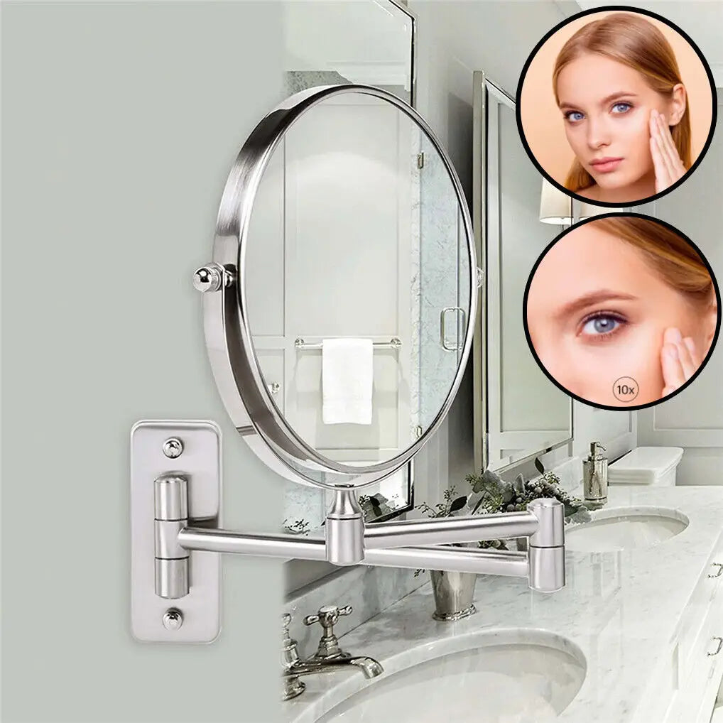 10X Magnifying Wall Mounted Mirror- 360 Swivel Makeup Mirror 8" Double Sided Vanity