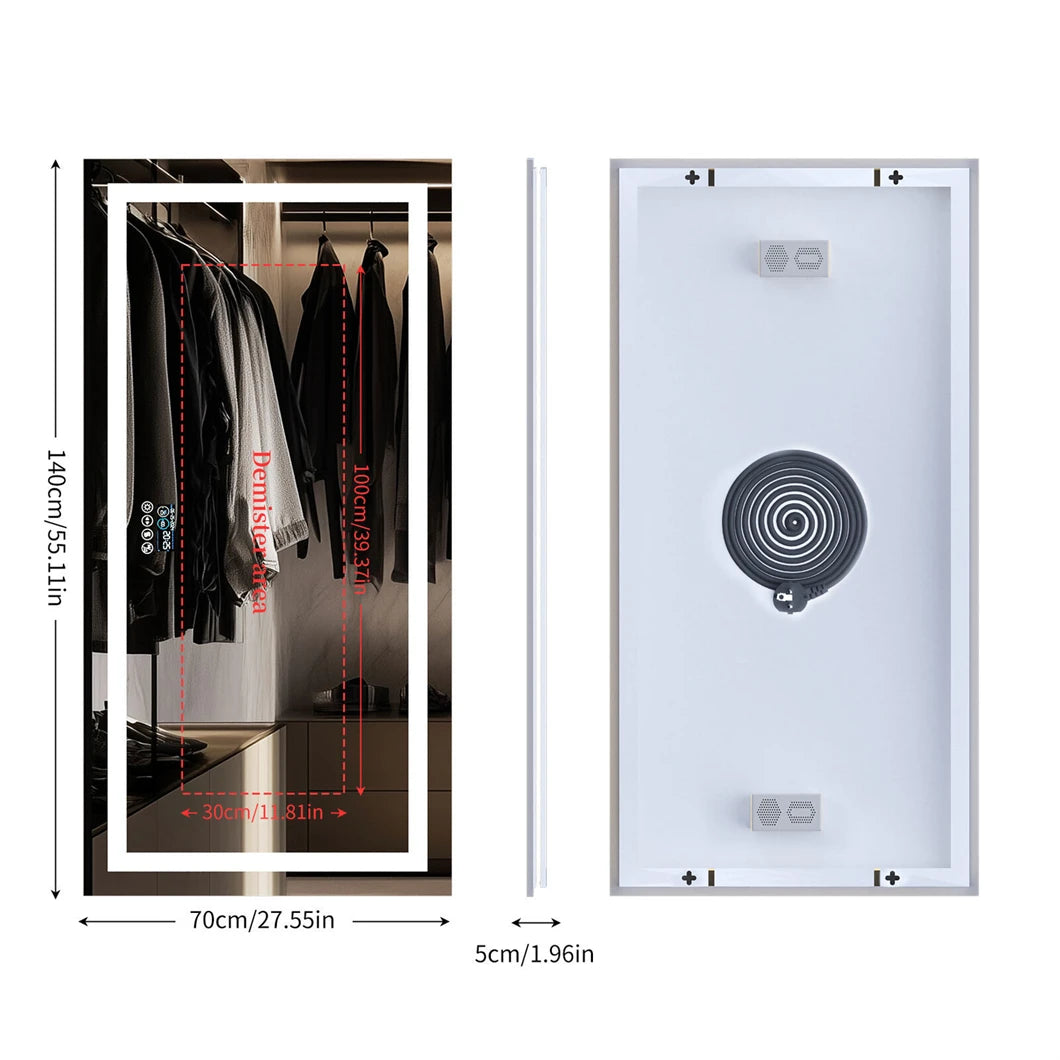 XXL Bathroom Mirror - Smart LED Vanity Mirror Wall Mounted with Bluetooth, Digital Display,