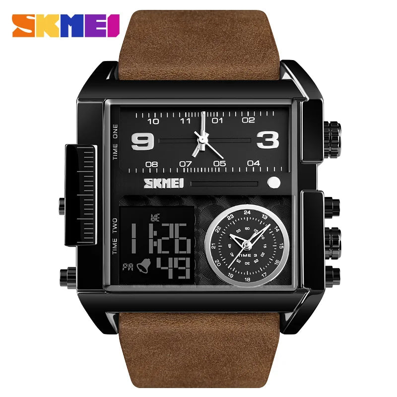 3 Time Men Sports Watch - Top Luxury Brand Military Digital Wristwatch - Mens Quartz Movement