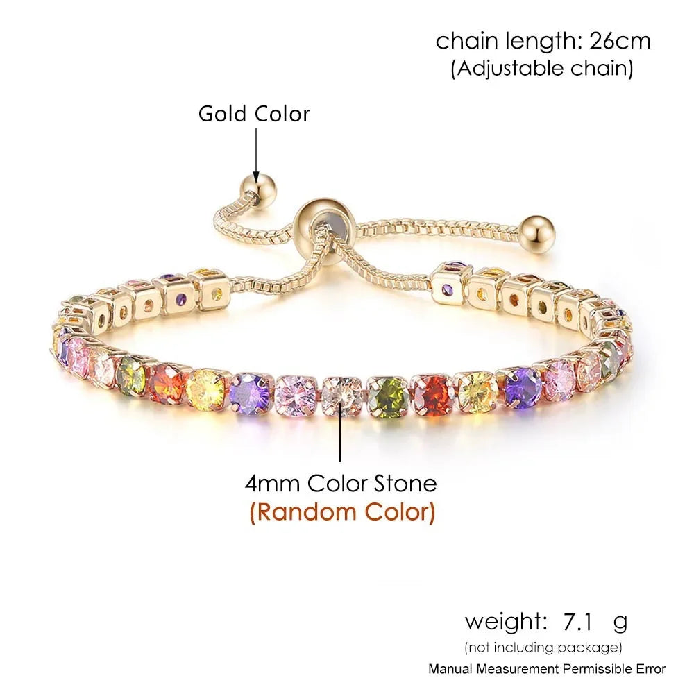 Adjustable Multicolor Tennis Bracelets for Women - Ladies Rainbow Colorful Zircon Charm Bracelet